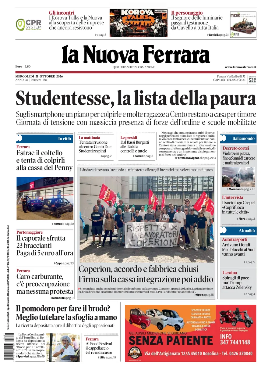 Prima-pagina-nuova ferrara-oggi-edizione-del-2026-10-21